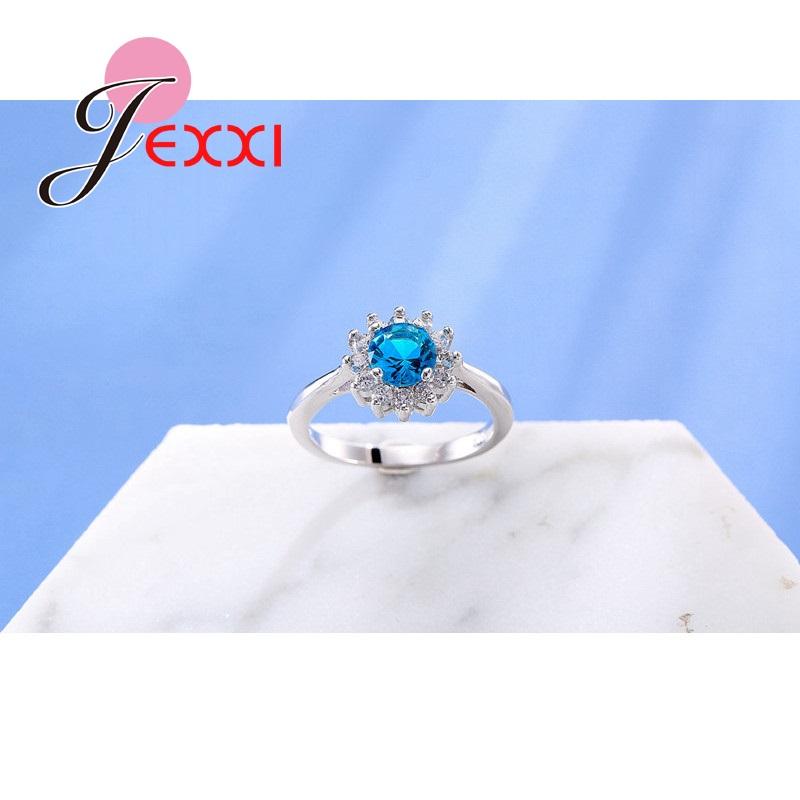 Sea Blue Round Rhinestone Rings For Women 925 Sterling Silver Anniversary Ring Jewelry Best Gift For Wedding Anel