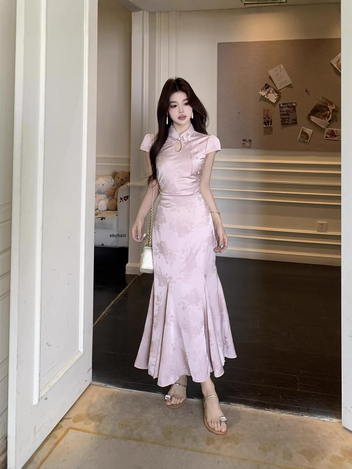 Plus Size Women s Summer Stand Collar Jacquard Slim Fit Qipao M