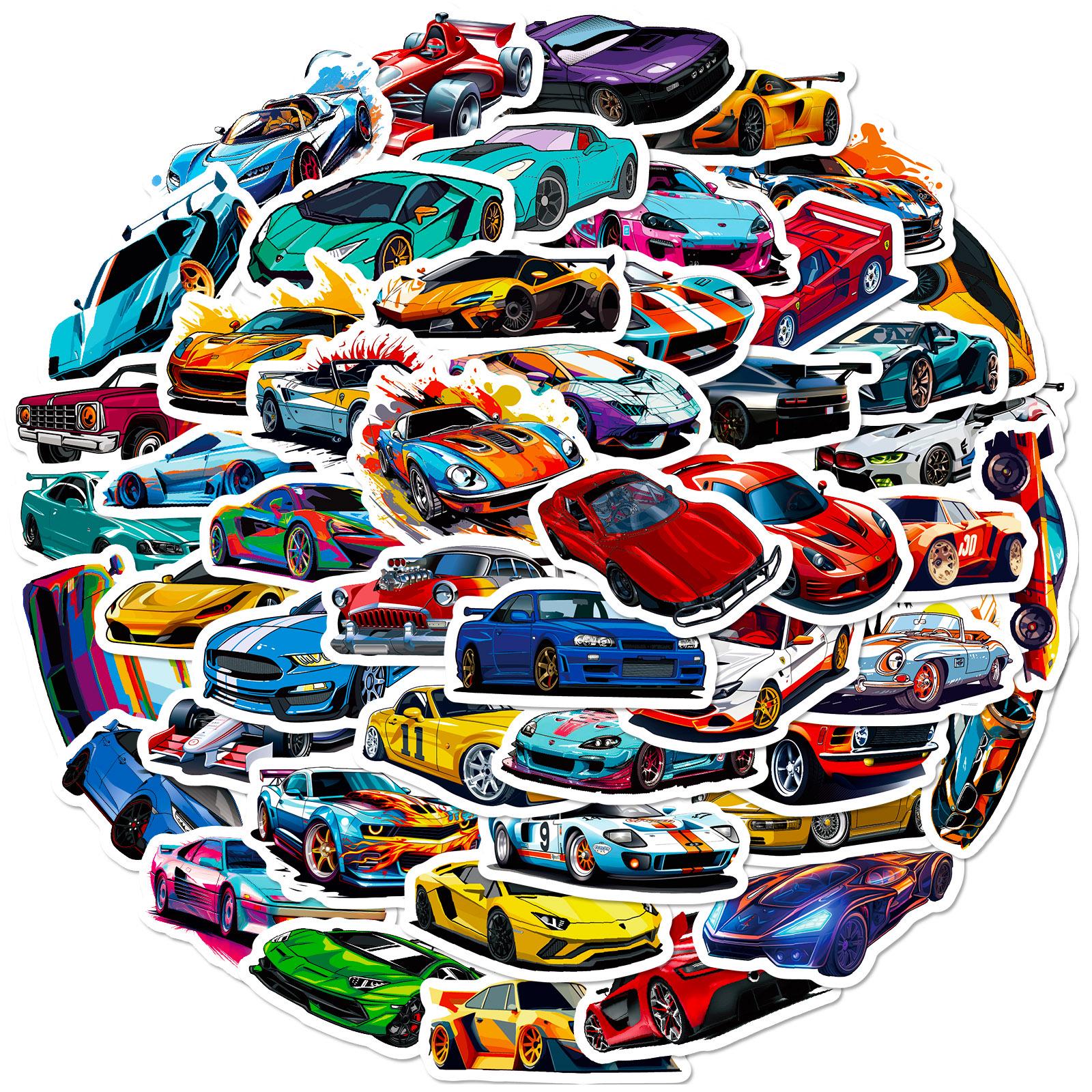 

50 Trendy Cartoon Supercar Racing Graffiti Stickers for DIY