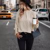 Women Fashion Long Sleeve Ruffles Dots Printed Pullover Shirt Blouse Top