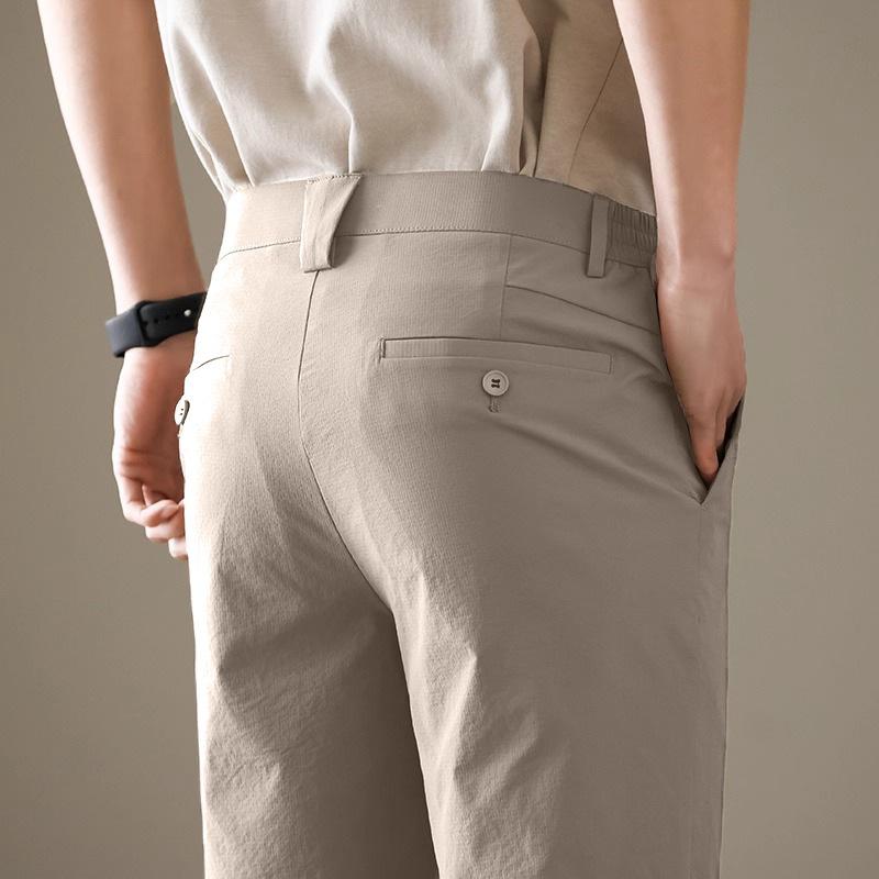 Outdoor casual pants new thin semi-elastic waist light business pants solid color simple pants men's slim fit