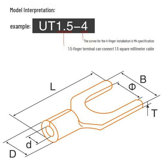 UT1.5/2.5/4-3/5/6/8 Fork Cold Crimp Terminal, Silver-Plated U & Y-shaped Copper Wire Lug