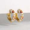 Orecchini a Cerchio Piccoli Floreali Colorati Vintage Fiori e Piante in Metallo Smaltato Cerchio Huggie Hoops Gioielli Trendy da Donna Regalo