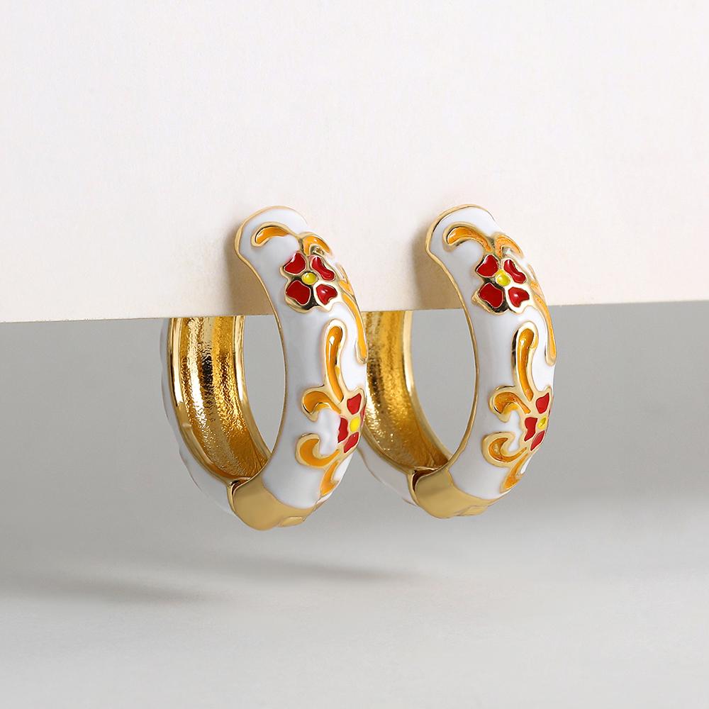 Orecchini a Cerchio Piccoli Floreali Colorati Vintage Fiori e Piante in Metallo Smaltato Cerchio Huggie Hoops Gioielli Trendy da Donna Regalo