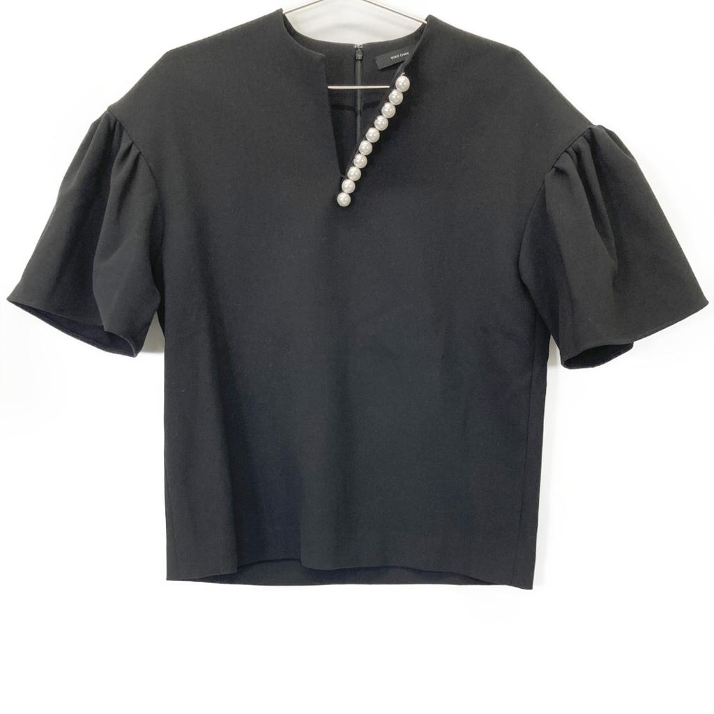 YOKOCHAN YCB-421-285 Black Rayon Blend Gathered Sleeve Pearl Blouse tops 36 blackUsed