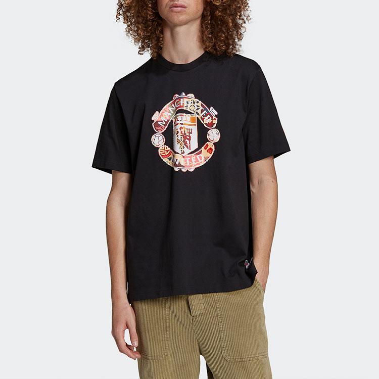 adidas Mufc Cny T-Shirt Jahr des Tigers Limited Edition Logo-Print Manchester United Fußball Rundhals Kurzarm T-Shirt Herren Tops Schwarz H63996