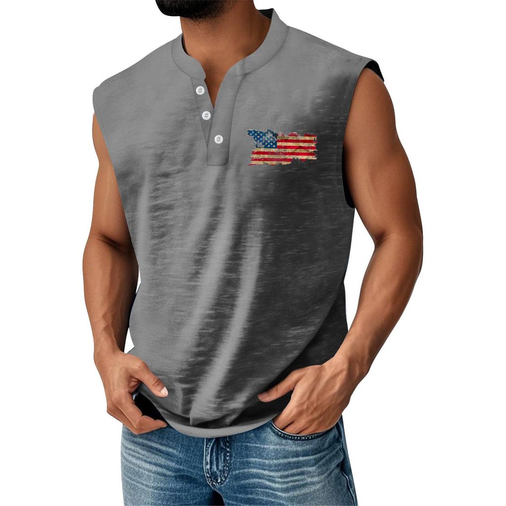 Men's Summer Independence Day Printed Sports Button Pocket Sleeveless Vest