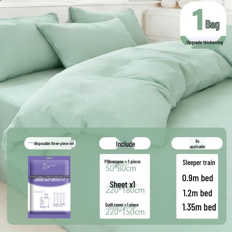 Purple Disposable 4-Piece Non-Woven Bedding Set: Bed Sheet & Duvet Cover for Hotel or Travel. Ideal for Comfortable, Naked Sleeping.