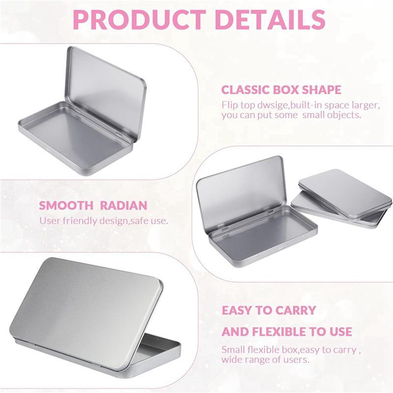 ABWR-Rectangular Metal Tin Box With Lid Metal Hinged Lid Tin Metal Empty Tin Box Container Silver Storage Tin Box,4PCS