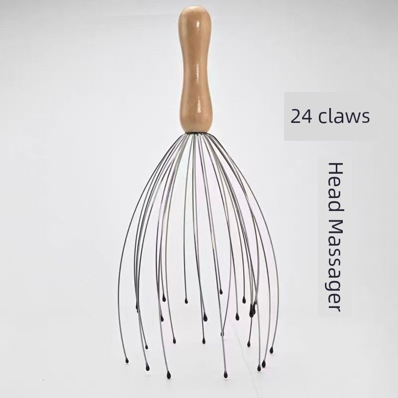 Octopus Head Massage Claw Soul Extraction Tool Scalp Scratcher Head Therapy Massage Head Scratcher Five-Claw 28-Claw Upgraded Solid Wood 24-Claw