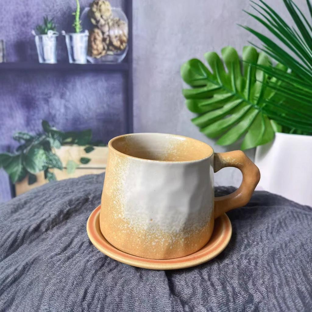 Vintage Ceramic Coffee Cup and Saucer Set Kiln Turner Craftsmanship Mug Stoneware Mug Home Restaurant Water Cup