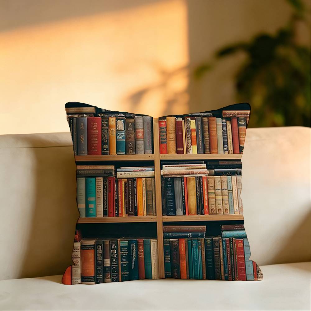 Book Shelf  Pattern Pillow Case Square DoubleSided Sofa Cushion Cover Bedroom Bedside Pillow