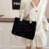 Corduroy Strawberry Print Tote Bag Women Large Capacity Shoulder Bag With Multiple Pocket Adjustable Strap Commut Casual Handbag