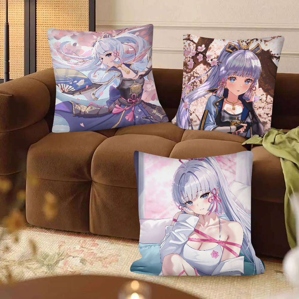 Game Anime Genshin Impact Kamisato Ayaka Pillow Case Fashion Square Pillowcase Bedroom Sofa Room Ins Decoration Leisure
