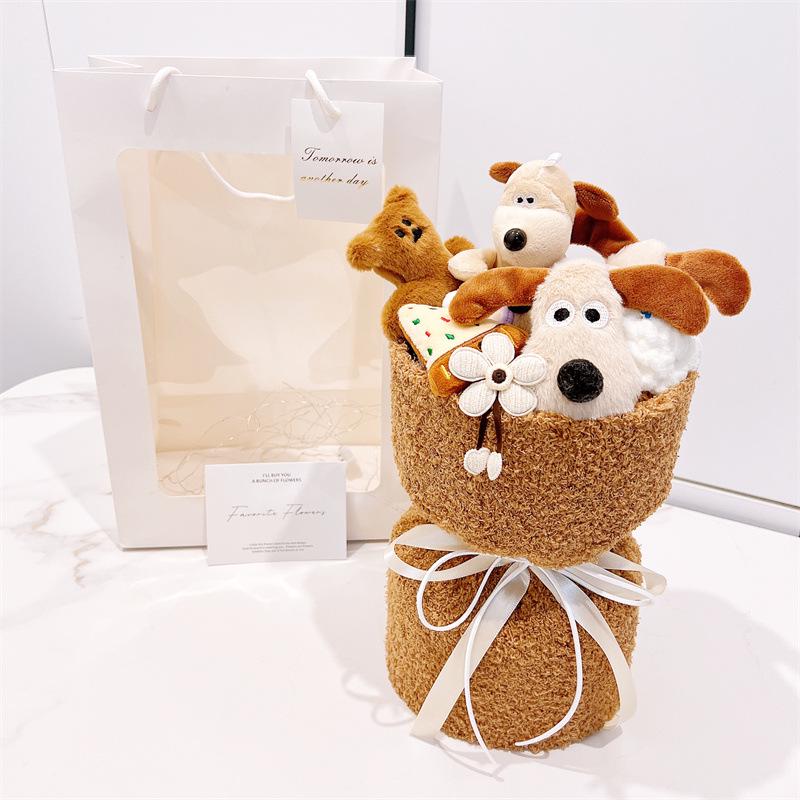 Buquê de Pelúcia de Cachorro Cartoon Palm Gate - Presente Fofo para Namorada, Melhor Amiga ou Colega de Classe da Floricultura Boutique