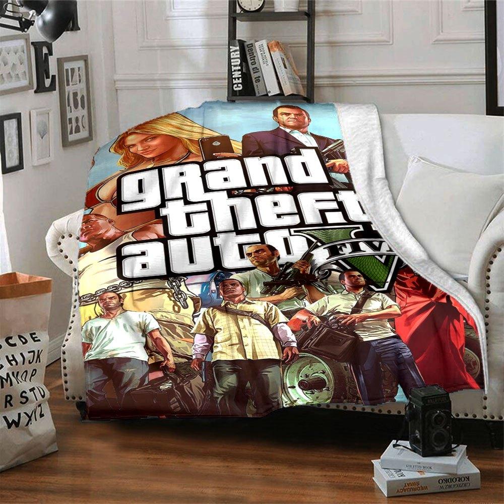 1pc Grand Theft Auto Soft Flannel Blanket with Designer Print A cozy blanket for all seasons, perfect for the couch, bed, office