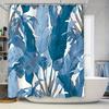 Exotic Blue Tropical Leaves Shower Curtain Elegantly Designed For Bathroom Decor Water-Repellent Fabric Hooks Included