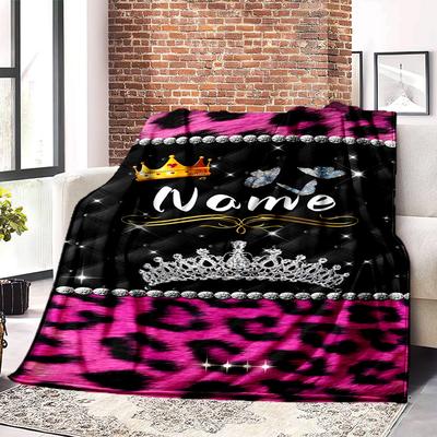 Home Customize Your Name Blankets Luxurious Leopard Print Design Comfortable And Soft Fleece Blanket For All Seasons Perfect Gift For Birthdays