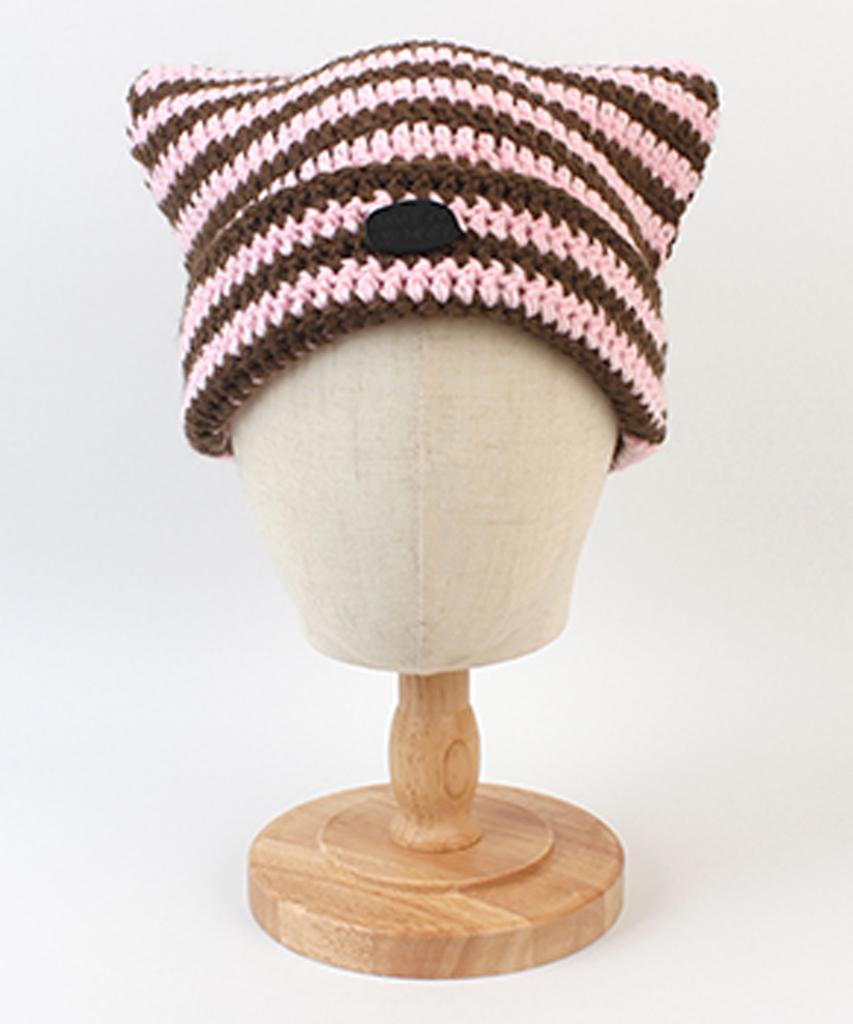 Yunibeosyeolkemiseuteuli Cat Bold Stripe Pink Beanie Cat Beanie