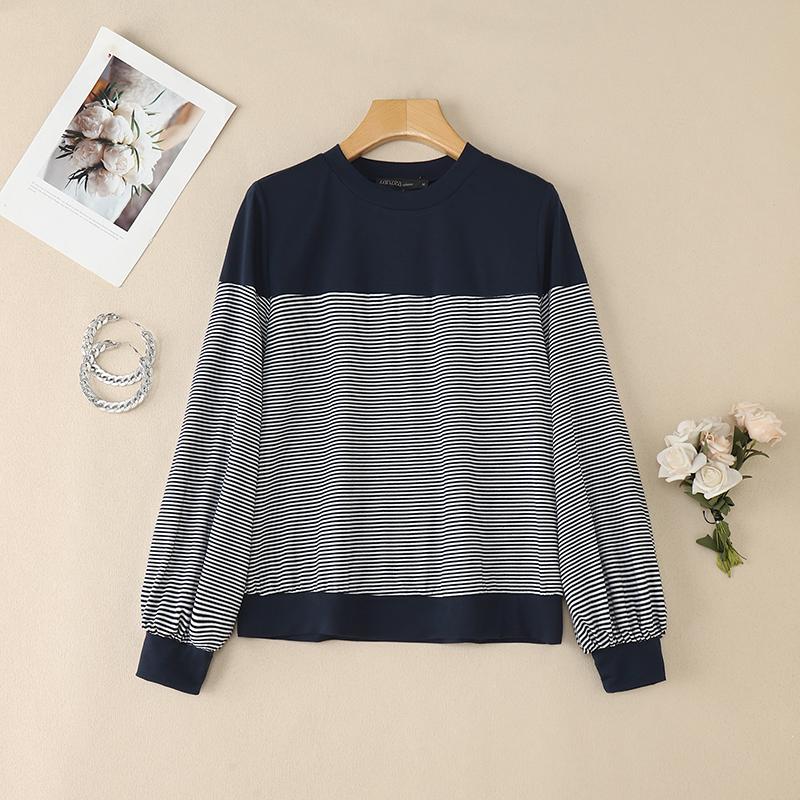 ZANZEA Women Casual Round Neck Long Sleeve Stripe Blouse