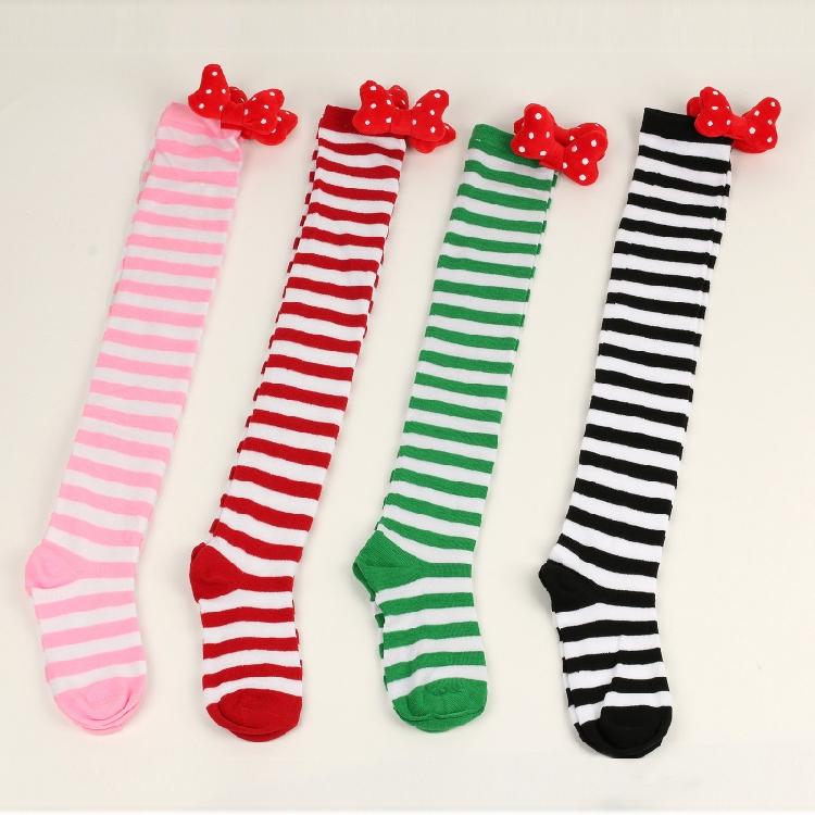 Holiday Lovely 3D Bowknot Striped Over Knee Thigh High Socks for Woman Clothing