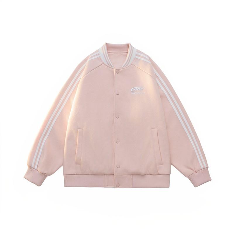Dopamine Baseball Collar Jacket for Men and Women In The Same Style Spring and Autumn New Hong Kong Style Striped Couple Jacket