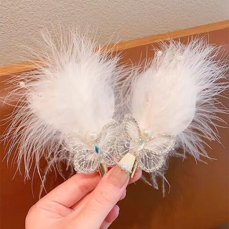 Children's butterfly feather fairy hairpin girl performance Hanfu side clip princess hairpin little girl headdress