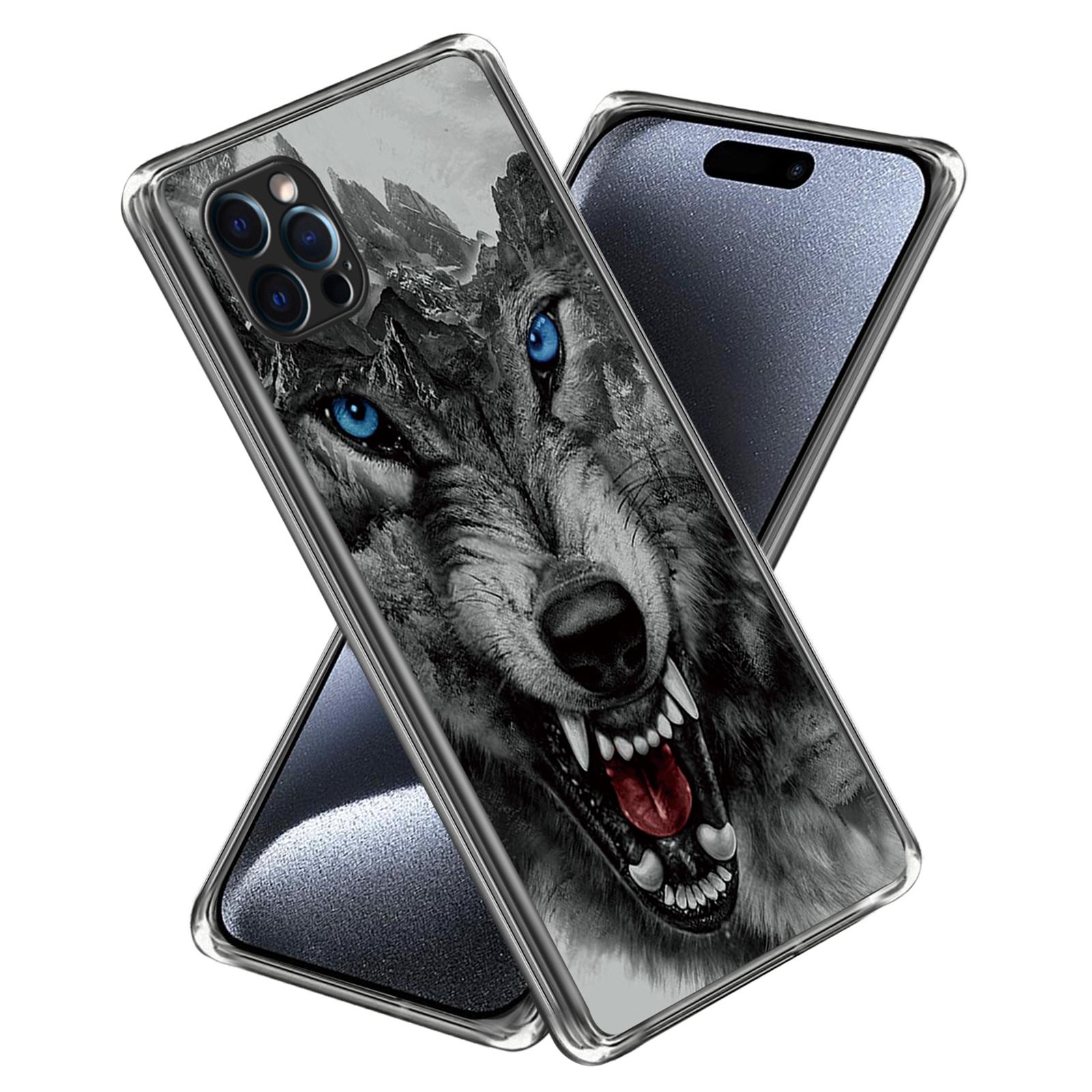 

For iPhone 15 Pro Max Cell Phone Case Soft TPU Back Shell with Pattern Printing Fierce Wolf