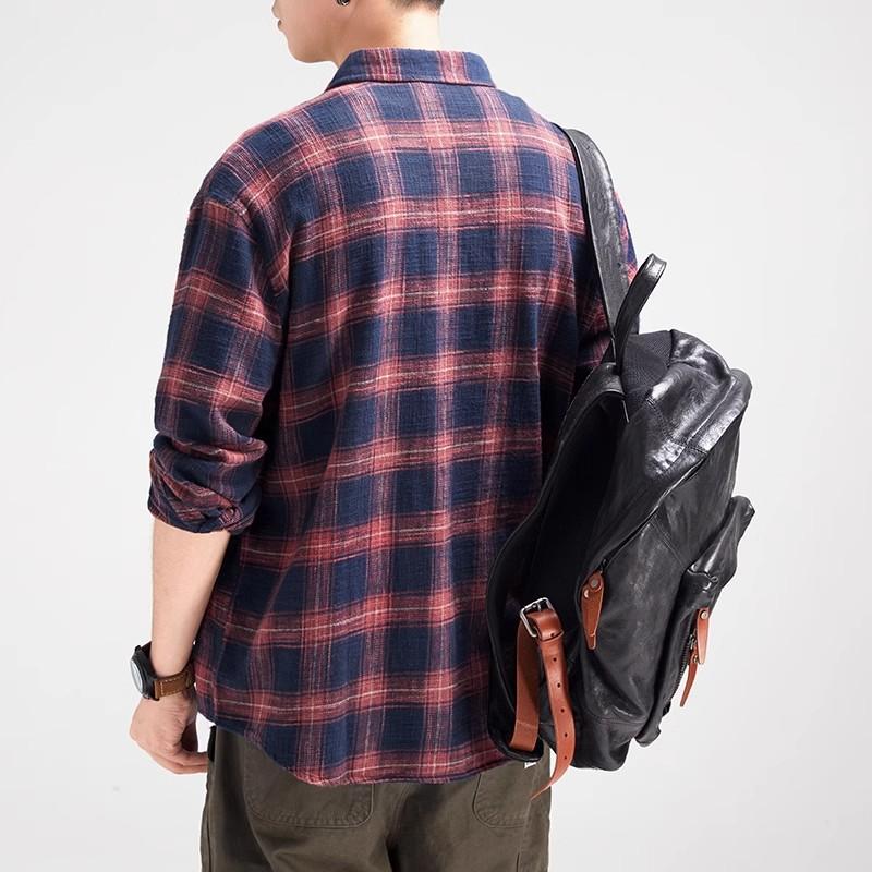 Men’s Japanese-style Retro High-street Checked Shirt: Long-sleeved, Collared, Loose-fit Jacket