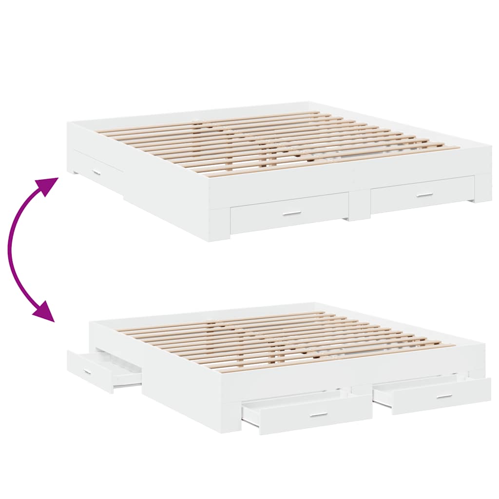 Bed Frame with Drawers White 180x200 cm Particleboard