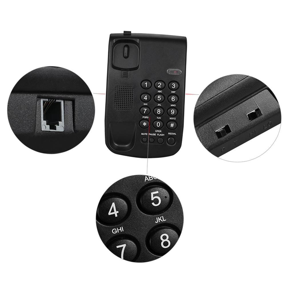 Portable Corded Telephone Phone Pause  Redial  Flash  Mute Mechanical Lock Wall Mountable Base Handset for House Home
