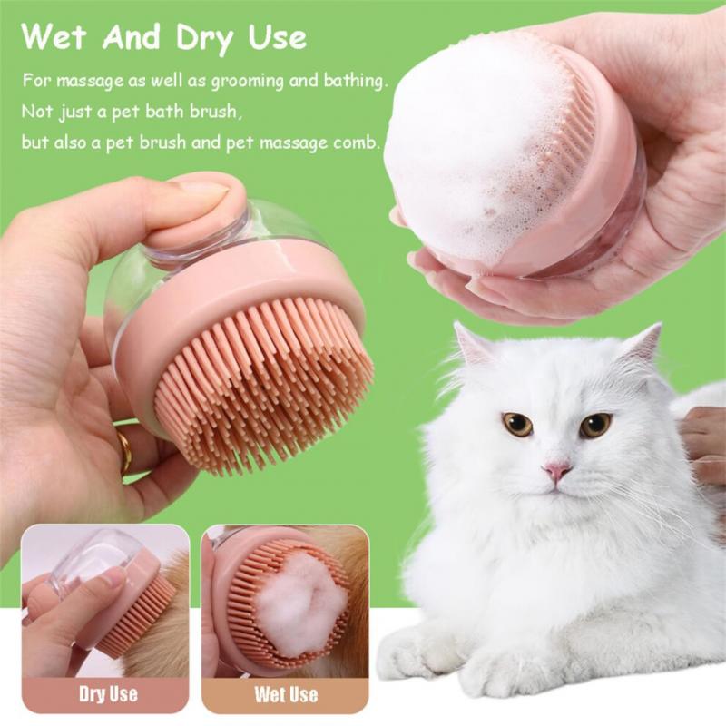 Bath Brush Dog Cat Shower Brush with Soap Dispenser Silicone Grooming Massage Brush for Pet Shampoo Washing 