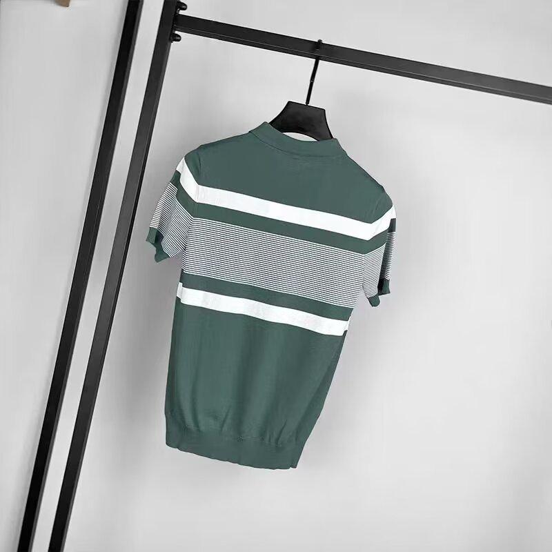 Herren Sommer Slim Gestreiftes Kurzarm-Poloshirt - Trendiges, lässiges Strick-T-Shirt mit Revers in Kontrastfarbe