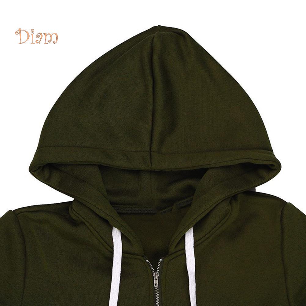 (S-5XL) Chic Lady Solid Color Long Sleeve Casual Hooded Sweatshirt Coat Zipper Outwear
