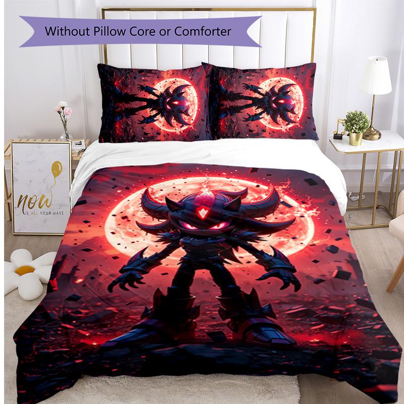 Shadow the Hedgehog Pattern Printed 3PCS Bedding Set, Soft Skin-Friendly Washable Duvet Cover & Pillowcases Set