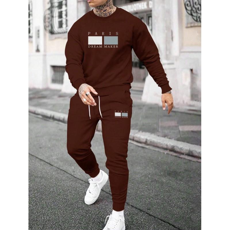 Mens Casual Hooded Sweatshirt Set Long Sleeve Tracksuit Lightweight Sporty Outfit Teens Young Adults