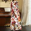 Women Plus Size V Neck Three Quarter Sleeve White Purple Floral Printed Long Dress