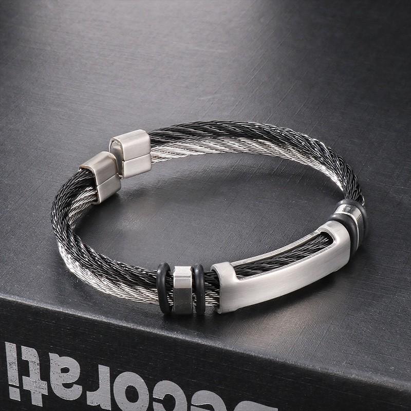 Hip Hop Double Layer Open Bangles For Men Brushed Stainless Steel Wire Mesh Chain Bracelet Male Charm Thick Party Jewelry Gift