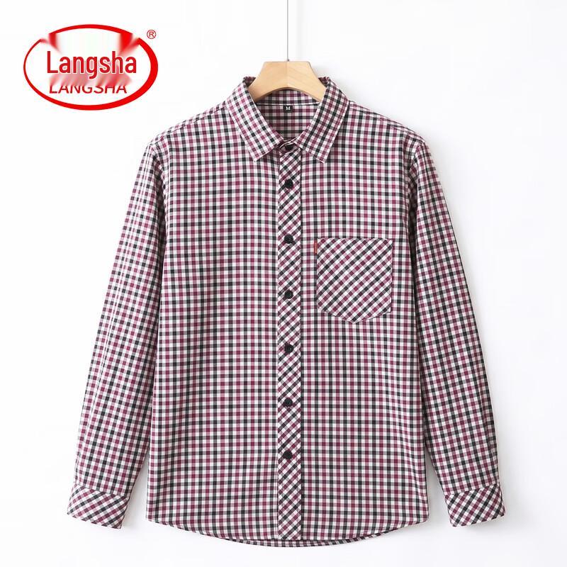 Langsaha Women's Loose-Fit Plaid Long-Sleeve Casual Shirt
