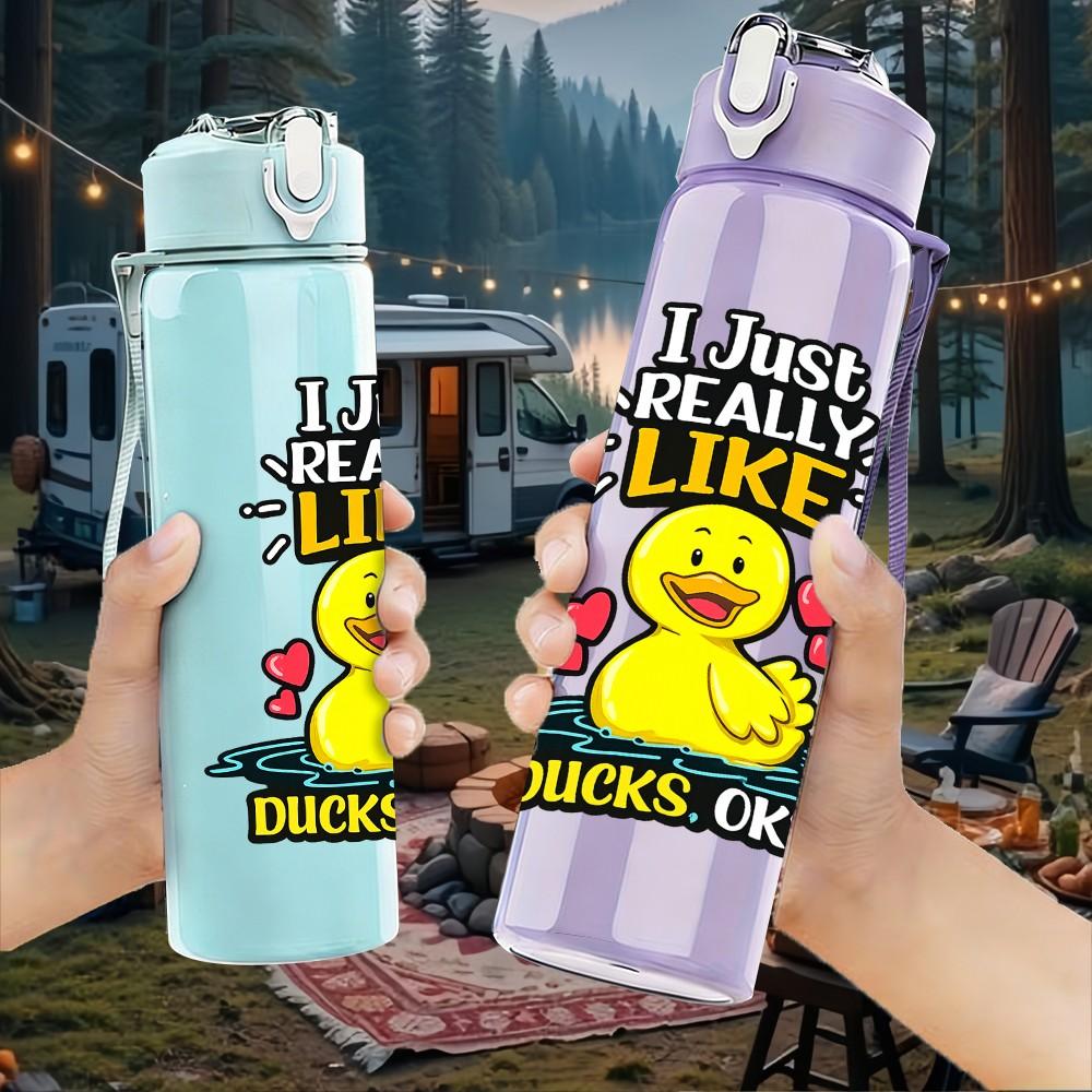 1PC Duck Duck Goose Joke Cartoon Print 750ml Color Plastic Sports Water Bottle Leakproof Flip Straw Lid Suitable for Sports Office Home Use