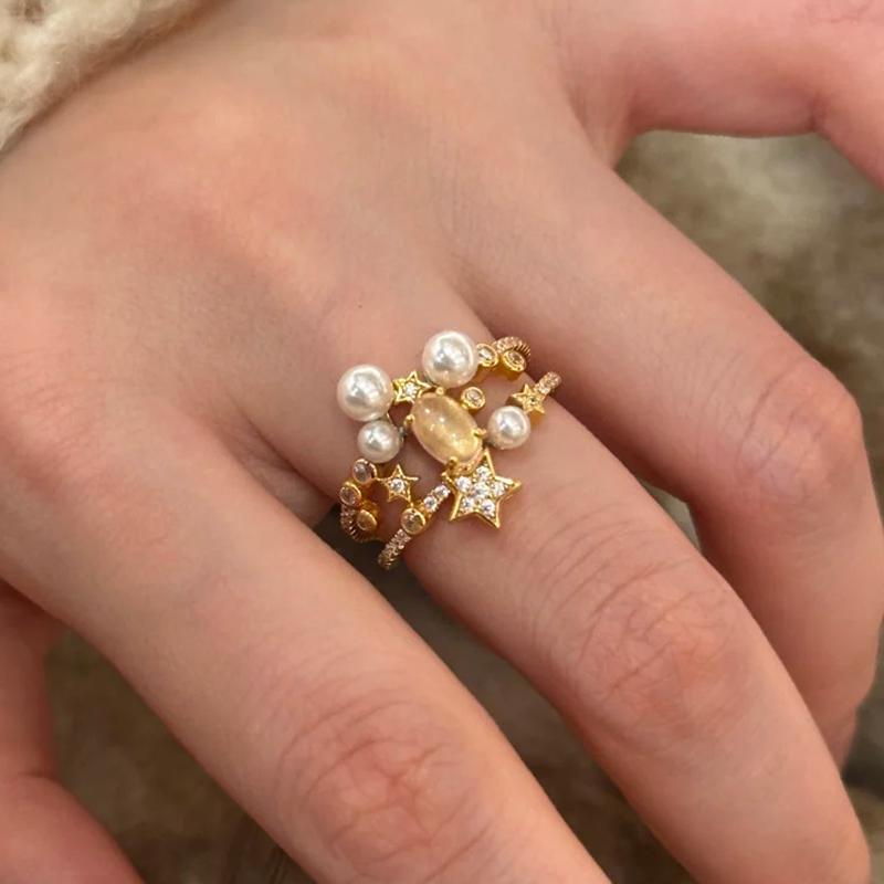 925 Sterling Silve Moonstone Irregular Ring for Women Party Gift Adjustabler Personality Korean Dropshipping