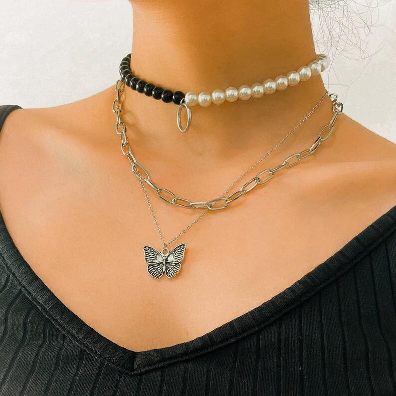 IF ME Classic Women Metal Gold Multilayer Necklace Silver Rose Pendant Necklace Dice Sun Decoration Accessories Temperament Jewelry