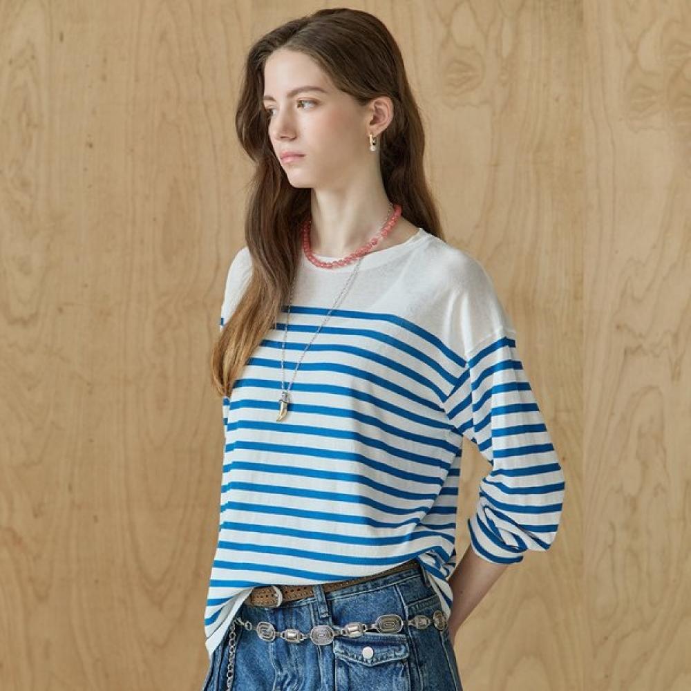 Maxza Saint Stripe Round Neck Knit Ze05qk002na Blue/FREE