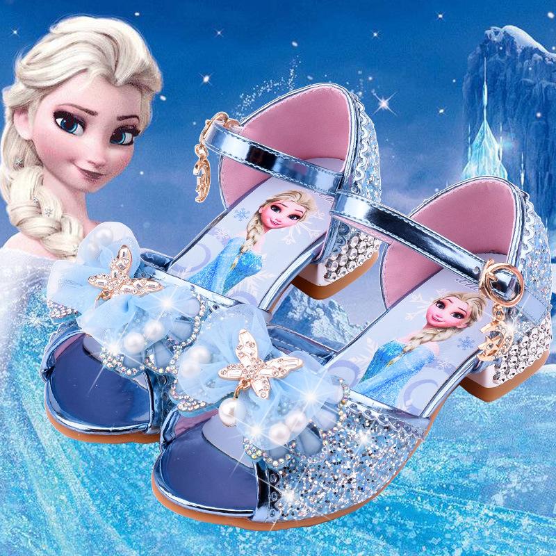 Girls  Princess Low Heel Elsa Crystal Sandals - Summer Fashion Runway Shoes Size 32 (20.7cm) синий