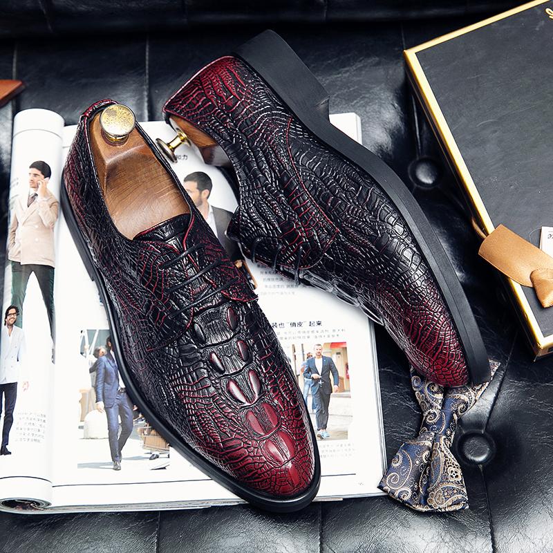 Crocodile Pattern Men Leather Casual Shoes Thick Platform Business Shoes Sneakers Outdoor Male Derby Shoes Formal Dress Footwear