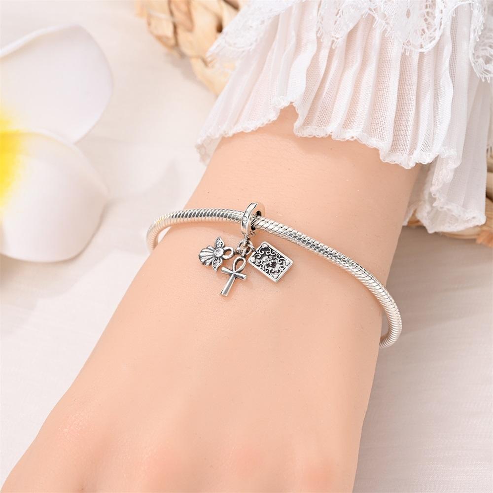 Original Copper Charms Luxury Cross Angel Pendant Lucky Charm Pendant Beads Fit Bracelet Diy Women Delicate Gift
