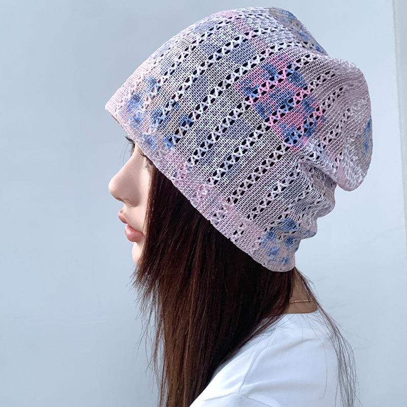 New Bohemian Style Knitted Hat for Women Stacked Hat Face Showing Small and Versatile Hollow Lace Hat