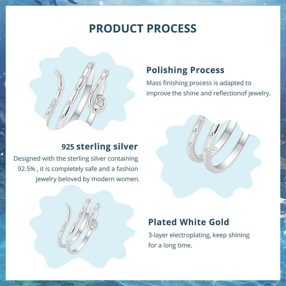 WOSTU 925 Sterling Silver Octopus Ring Plated White Gold Adjustable Ring For Women Ocean Dating Daily Parties Fine Jewelry Gifts