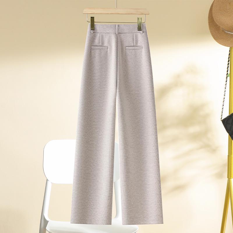 2024 Women's High-Waisted Wool Wide-Leg Pants: Autumn/Winter Slimming Casual Trousers