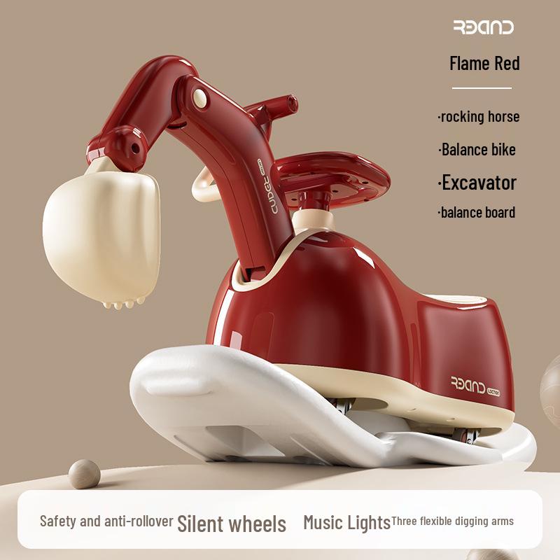 Peanut Car Multifunctional Baby Rocking Horse with Anti-Rollover Silent Wheels and Excavator Feature
